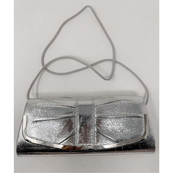 Vintage Touch of Nina Women's Metallic Magnetic Clutch Shoulder Bag Silver OS - Picture 3 of 12